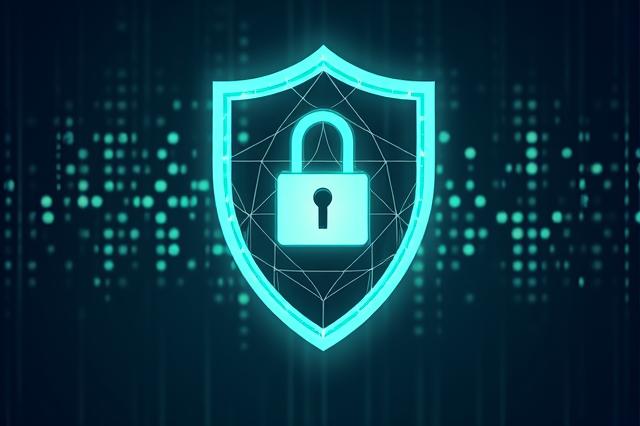 Un bouclier numérique symbolisant la sécurité des données, avec des cadenas et des codes binaires en arrière-plan.