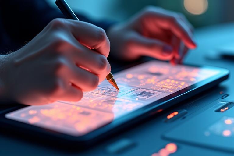 Design UI/UX - Personne travaillant sur un wireframe d'application mobile sur un écran tactile.